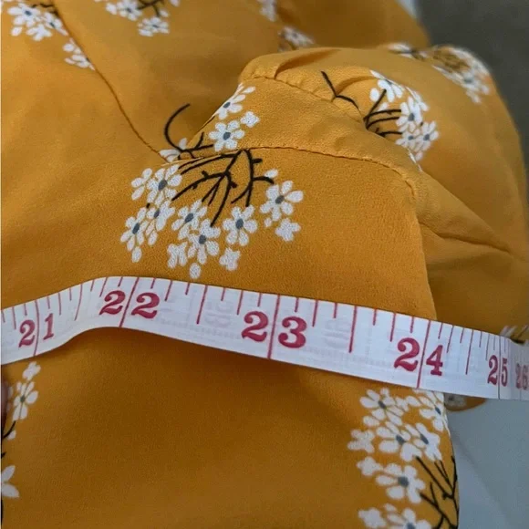 Mustard Yellow Floral Ruffle Sleeve Drawstring Waist Mini Dress XL - Picture 9 of 9
